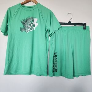 Under Armour Shirt and Short set Lime Green Boys XL
